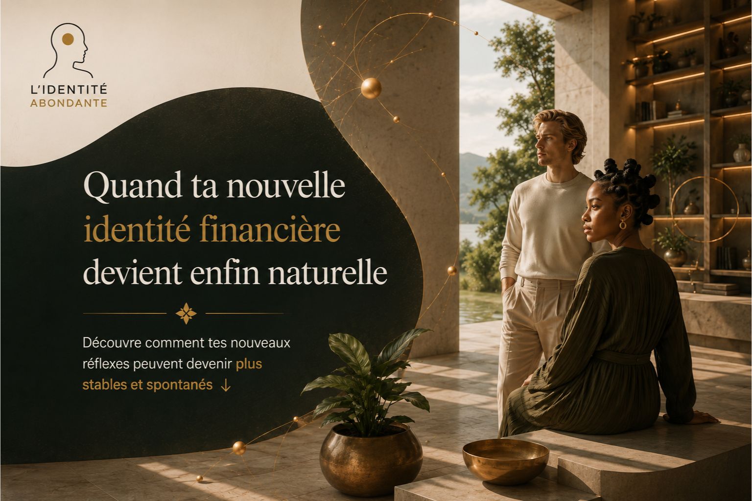 Image de couverture représentant une nouvelle identité financière devenue naturelle grâce à des habitudes financières plus stables, une transformation intérieure progressive et une relation plus sereine à l'argent.
