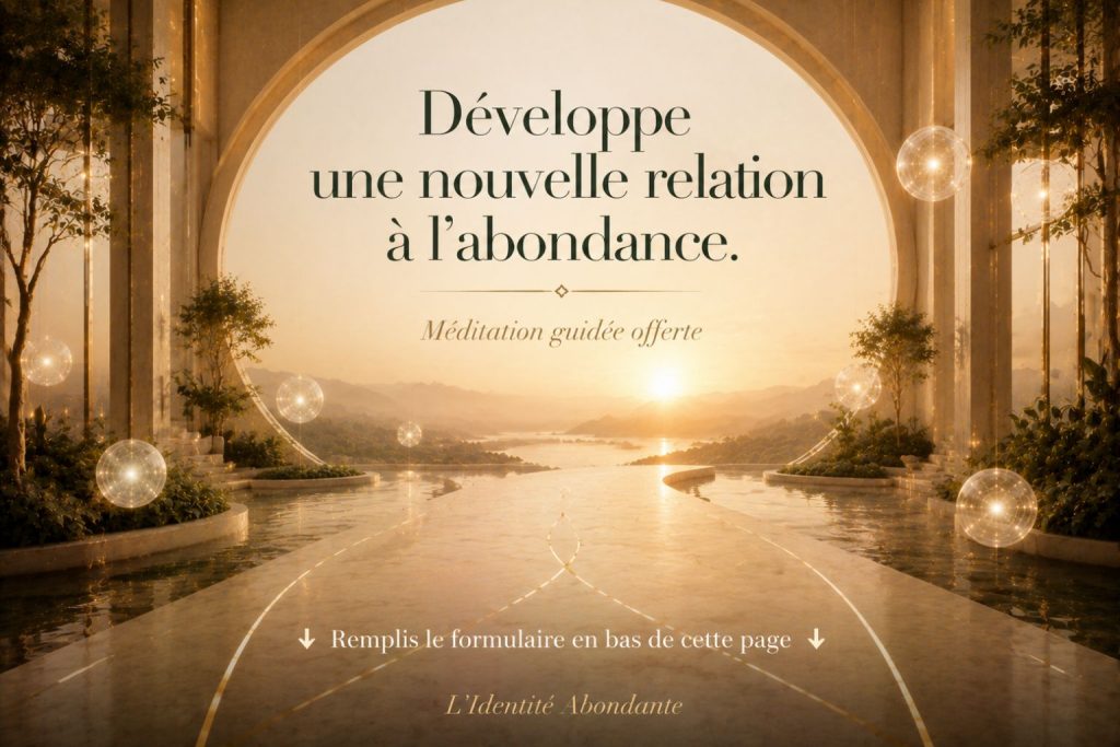 Image CTA invitant à accéder gratuitement à une méditation guidée pour développer une nouvelle relation intérieure à l’abondance.