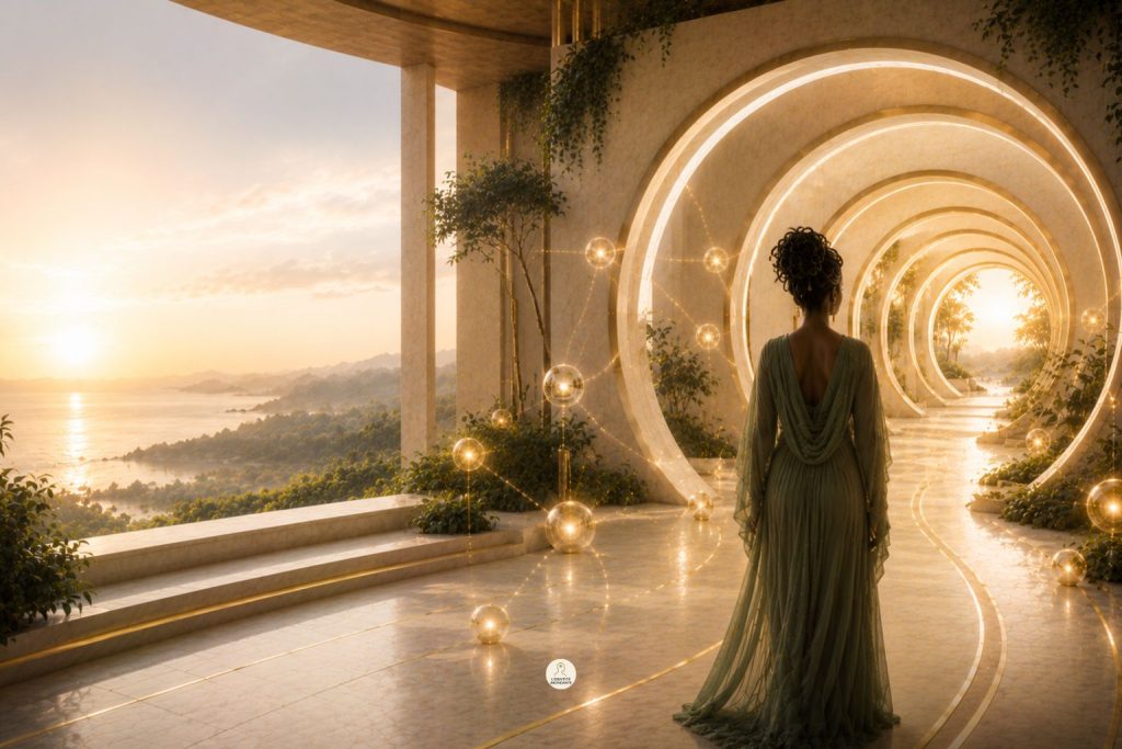 Femme avançant dans une galerie lumineuse symbolisant les signes d’une relation à l’argent qui évolue durablement.