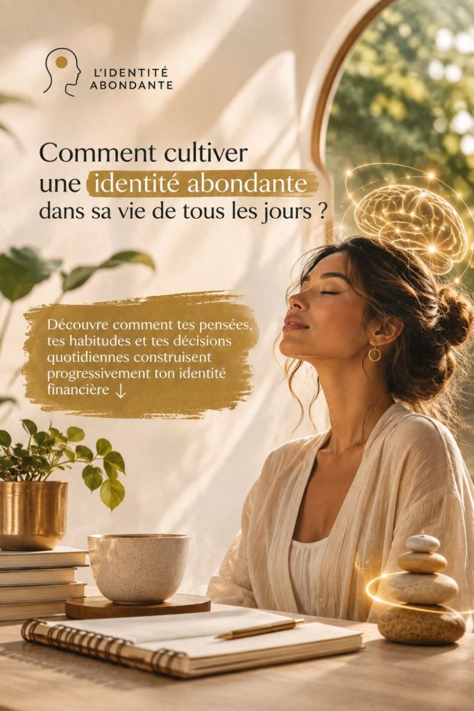 Femme méditant dans un intérieur lumineux pour illustrer comment cultiver une identité abondante au quotidien.