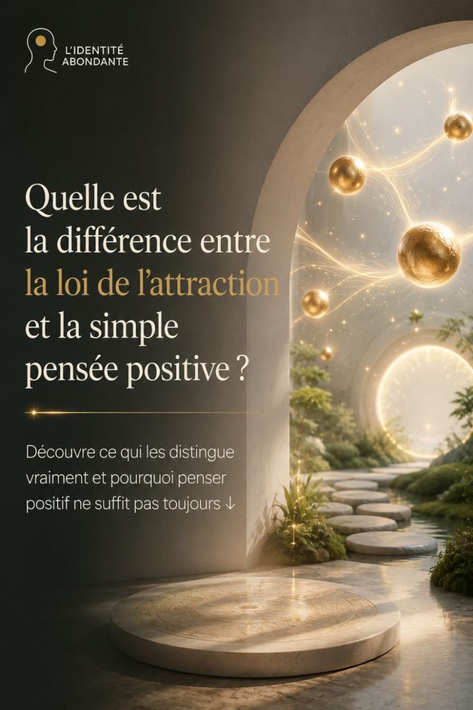Différence entre la loi de l’attraction et la pensée positive, avec un chemin lumineux symbolisant l’évolution intérieure.