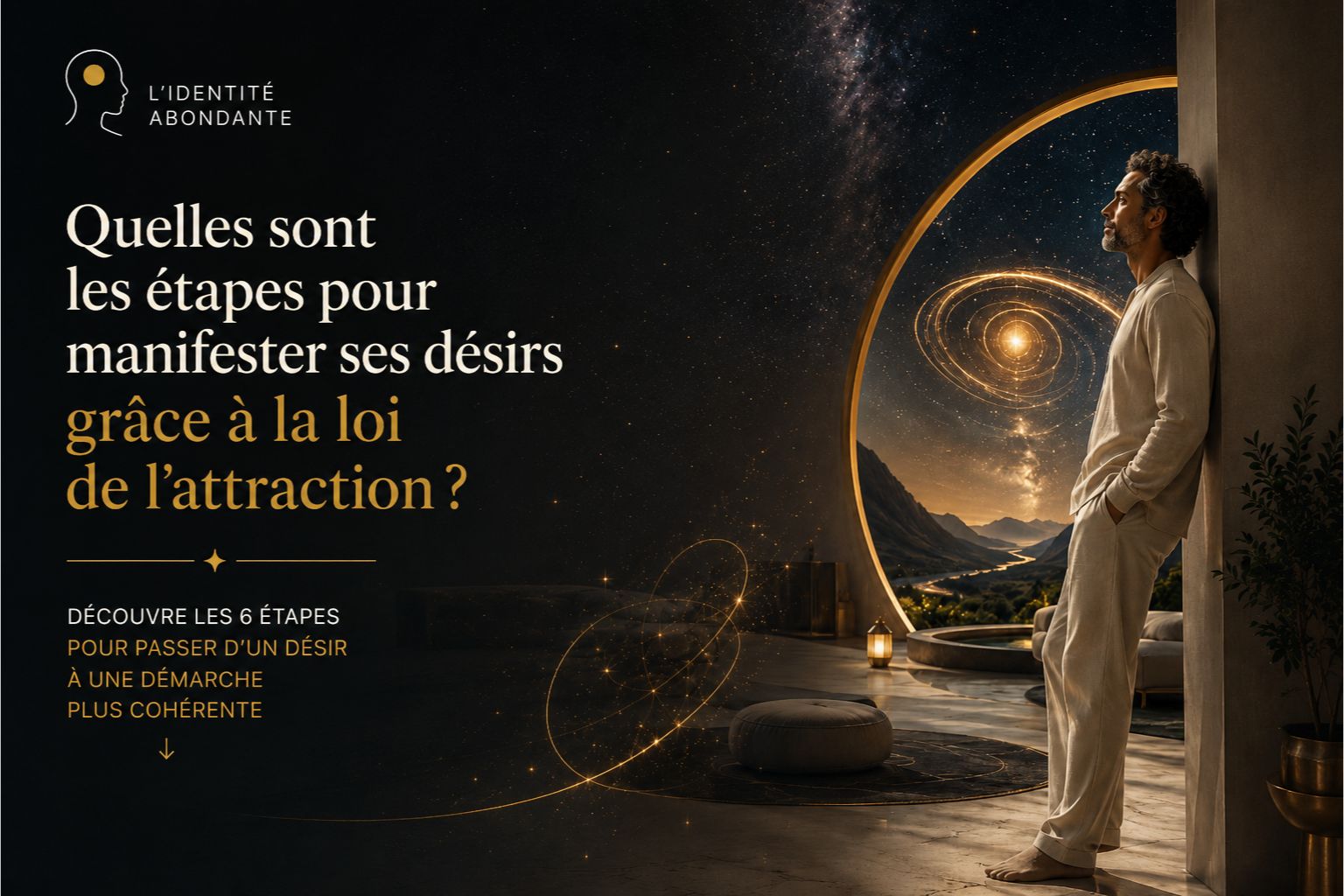 Homme contemplant un horizon symbolique pour illustrer les étapes permettant de manifester ses désirs avec la loi de l’attraction.