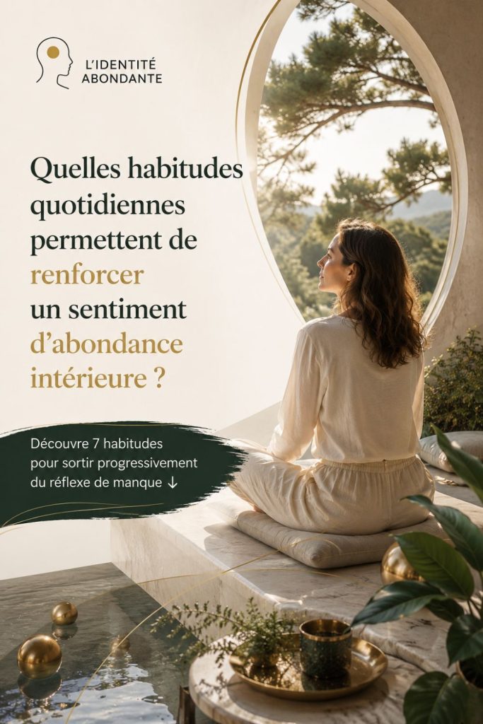 Femme méditant face à la nature pour renforcer son sentiment d’abondance intérieure et sortir progressivement du réflexe de manque