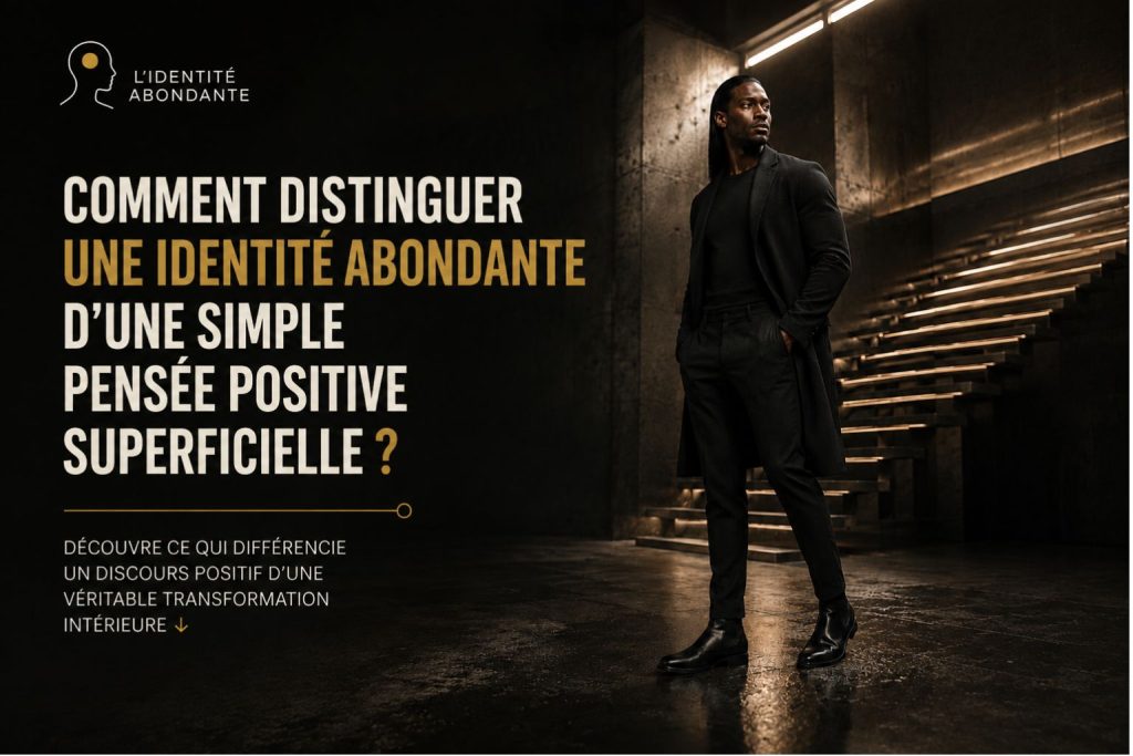 Homme avançant vers la lumière, illustrant la différence entre identité abondante et pensée positive superficielle