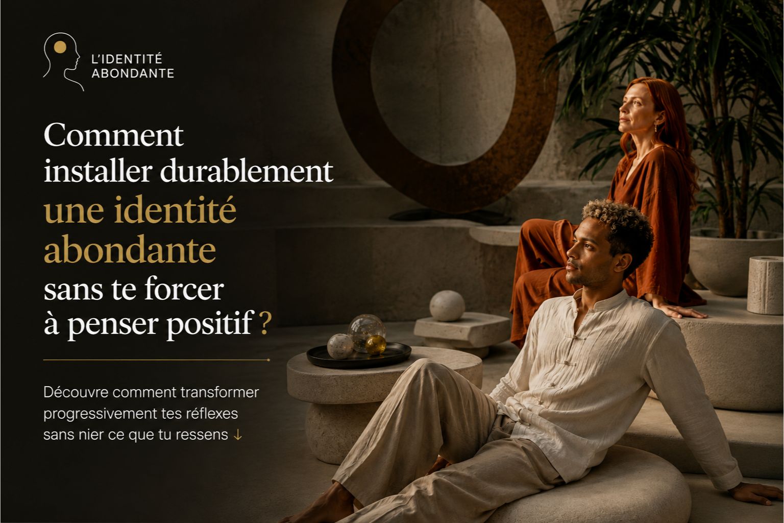 Couverture sur la construction d’une identité abondante sans se forcer à penser positif, grâce à une transformation progressive des réflexes intérieurs.