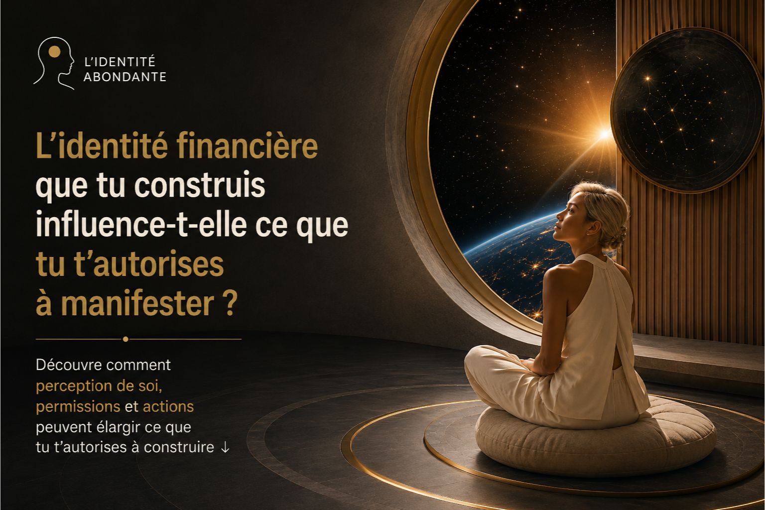 Femme visualisant une nouvelle réalité pour illustrer le lien entre identité financière, perception de soi et manifestation.