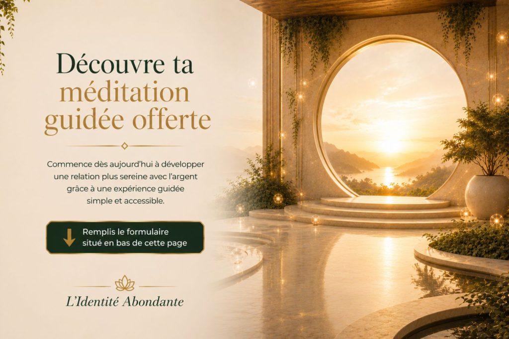 Visuel invitant à découvrir une méditation guidée gratuite pour commencer à transformer sa relation intérieure à l’argent.