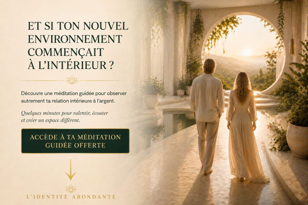 Invitation à accéder à une méditation guidée offerte pour explorer sa relation intérieure à l’argent.