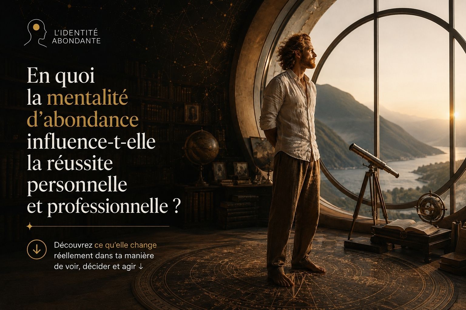 Mentalité d’abondance et réussite personnelle et professionnelle, avec une scène symbolisant une nouvelle manière de voir, décider et agir.