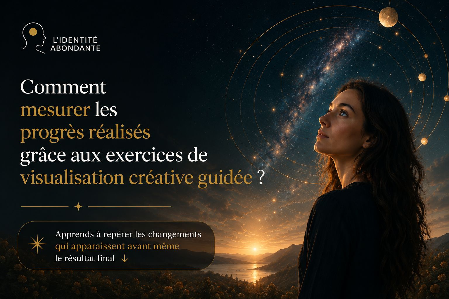 Femme observant un horizon lumineux pour illustrer comment mesurer les progrès réalisés grâce à la visualisation créative guidée