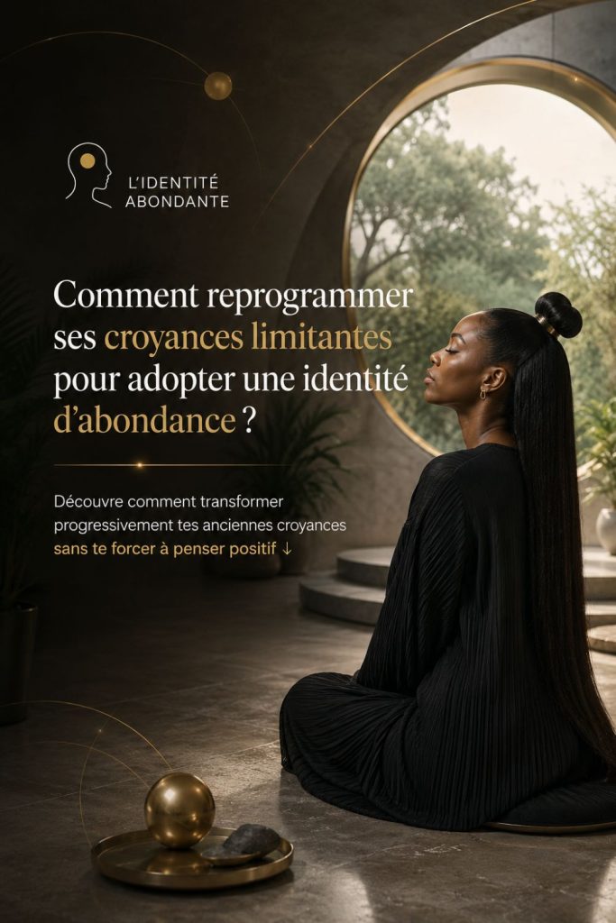 Femme en méditation illustrant la reprogrammation des croyances limitantes pour développer une identité d’abondance