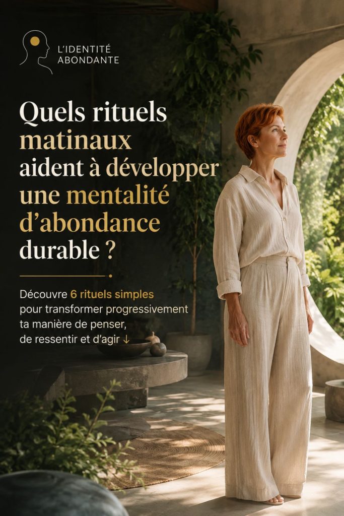 Femme dans un intérieur lumineux illustrant 6 rituels matinaux pour développer une mentalité d’abondance durable.