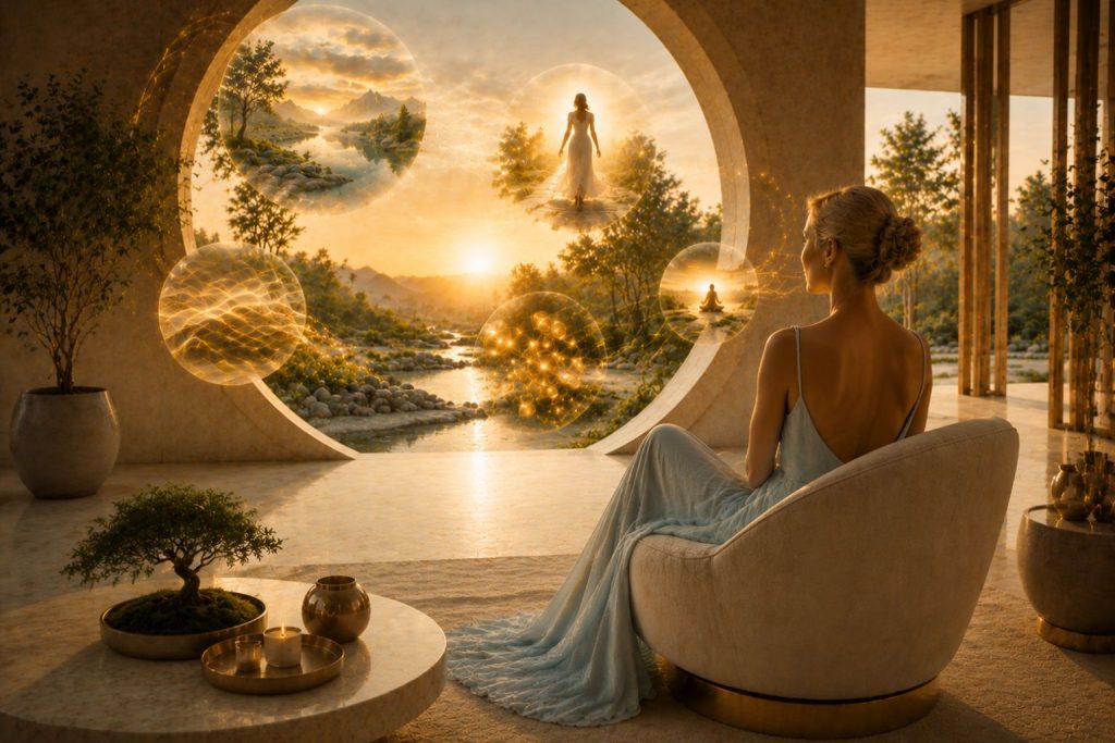 Illustration représentant une personne développant progressivement une visualisation mentale autonome après avoir commencé avec une visualisation guidée.