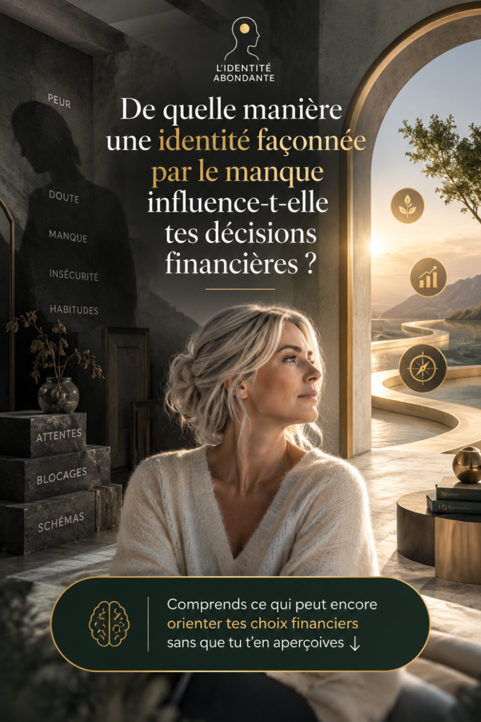 Femme face à un passage lumineux illustrant comment une identité façonnée par le manque peut influencer les décisions financières.