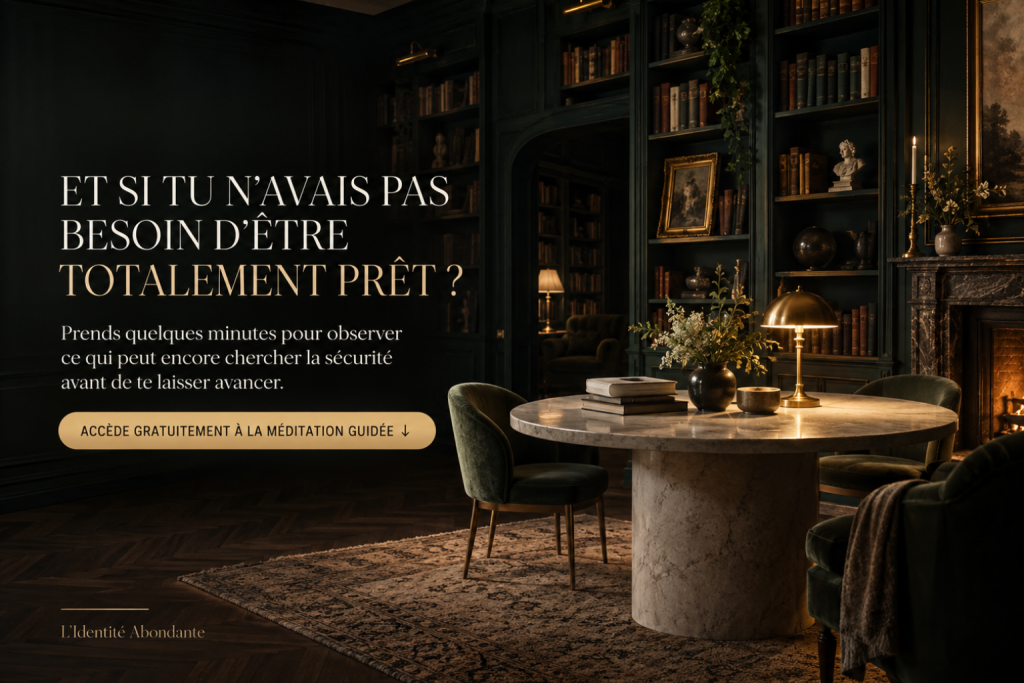 Visuel invitant à accéder à une méditation guidée gratuite pour observer les blocages intérieurs liés à l’argent.