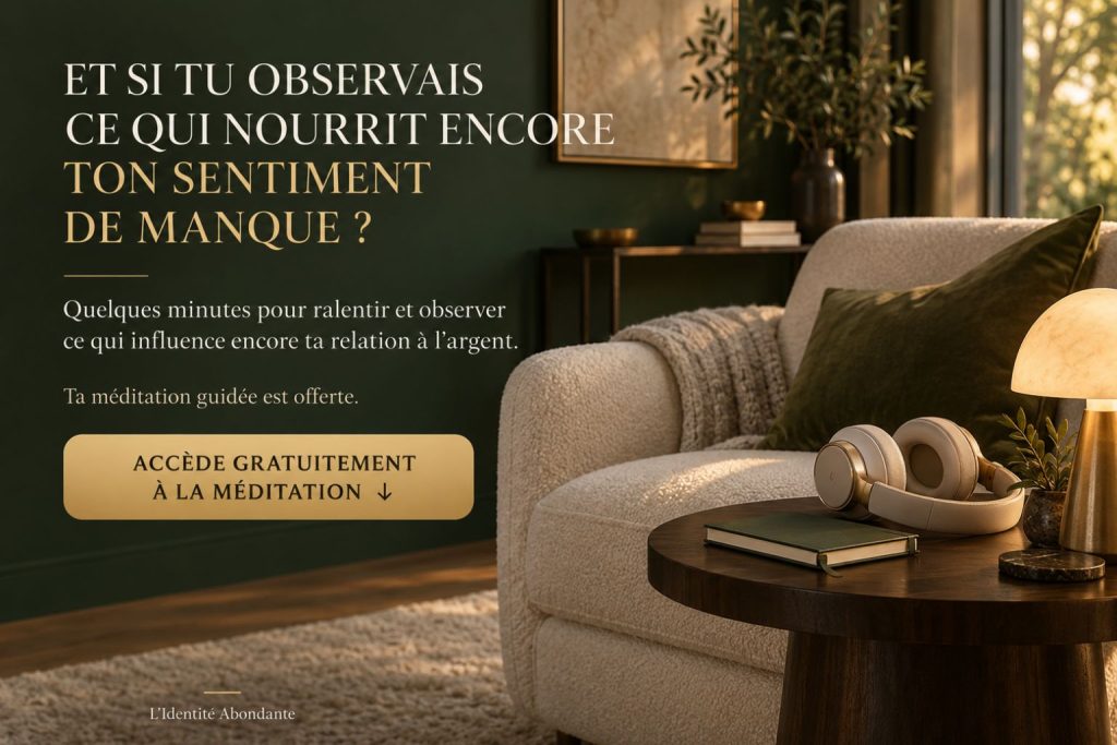 Méditation guidée offerte pour observer les réactions et croyances qui entretiennent encore le sentiment de manque d’argent.