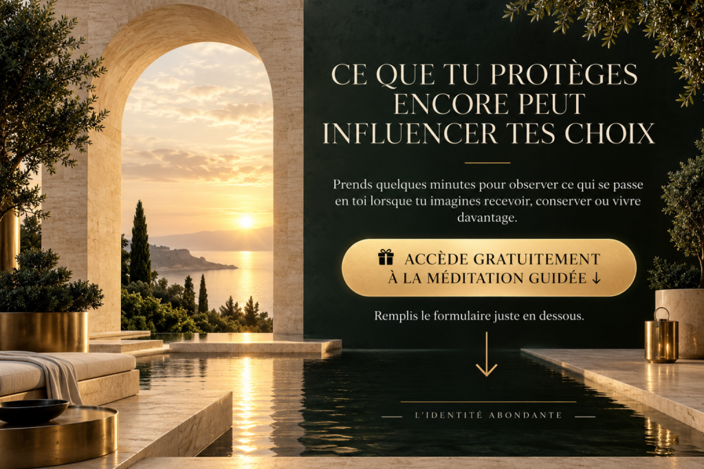 Invitation à accéder gratuitement à une méditation guidée pour explorer sa relation intérieure à l’argent.