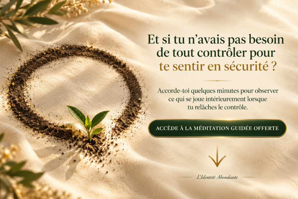 Invitation à accéder à une méditation guidée offerte pour explorer le besoin de contrôle et la sécurité intérieure.