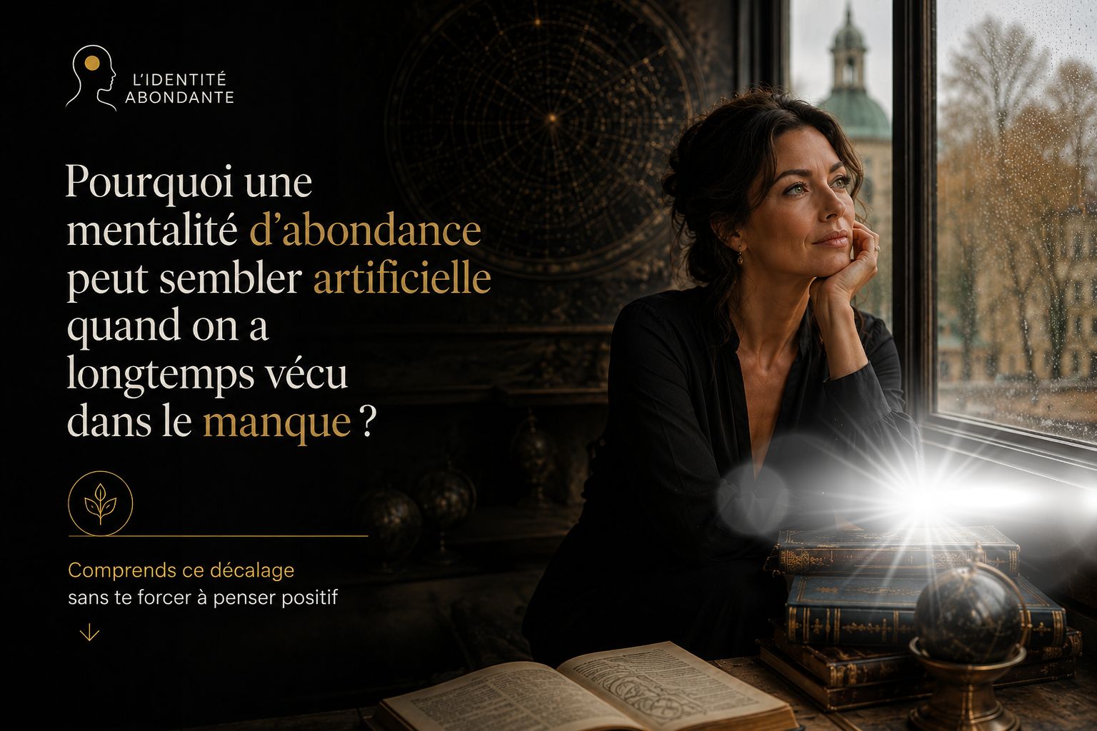 Femme réfléchissant à pourquoi une mentalité d’abondance peut sembler artificielle après avoir vécu dans le manque
