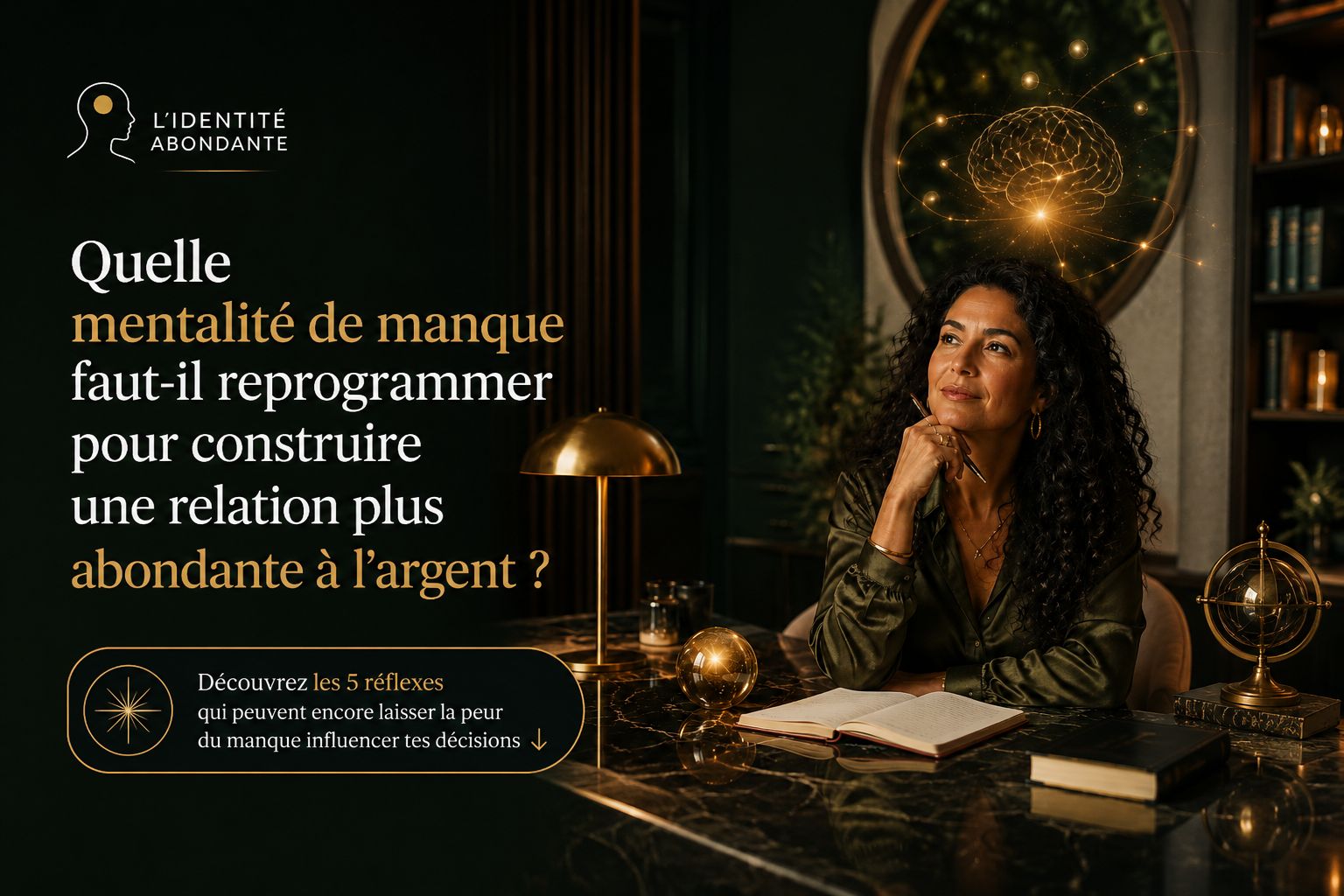 Femme réfléchissant à la mentalité de manque et à la construction d’une relation plus abondante à l’argent