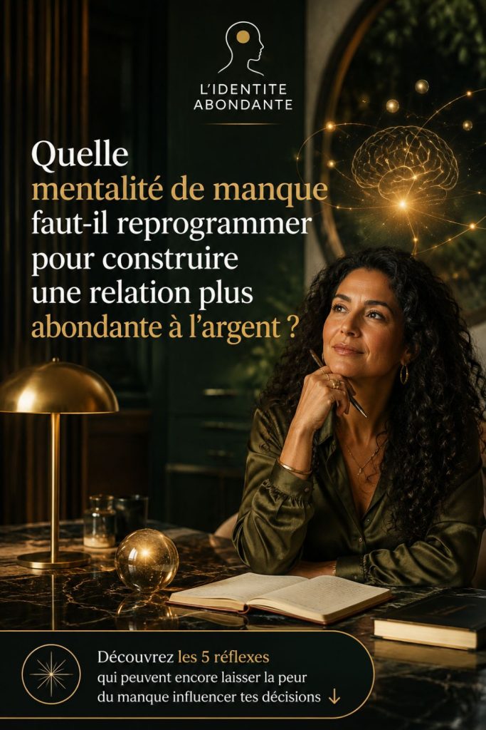 Femme en réflexion illustrant les réflexes liés à la mentalité de manque et leur influence sur la relation à l’argent.