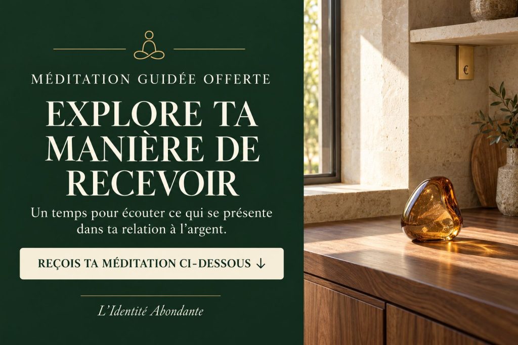 Méditation guidée offerte : « Reviens à ce qui compte pour toi ». Une flèche indique le formulaire situé dessous pour la recevoir.