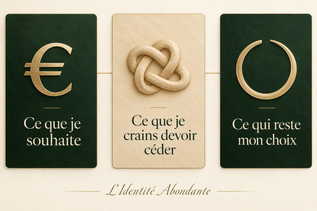 Trois panneaux intitulés « Ce que je souhaite », « Ce que je crains devoir céder » et « Ce qui reste mon choix ».